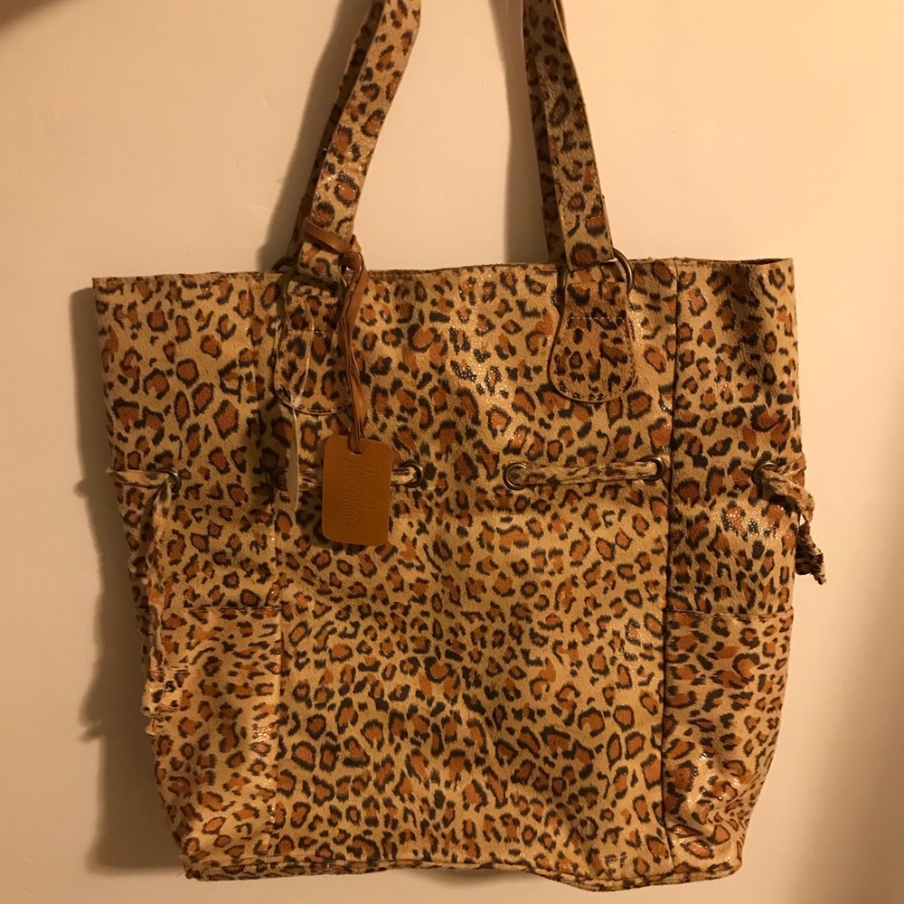 Neiman Marcus Faux Suede Cheetah Print Tote Bag